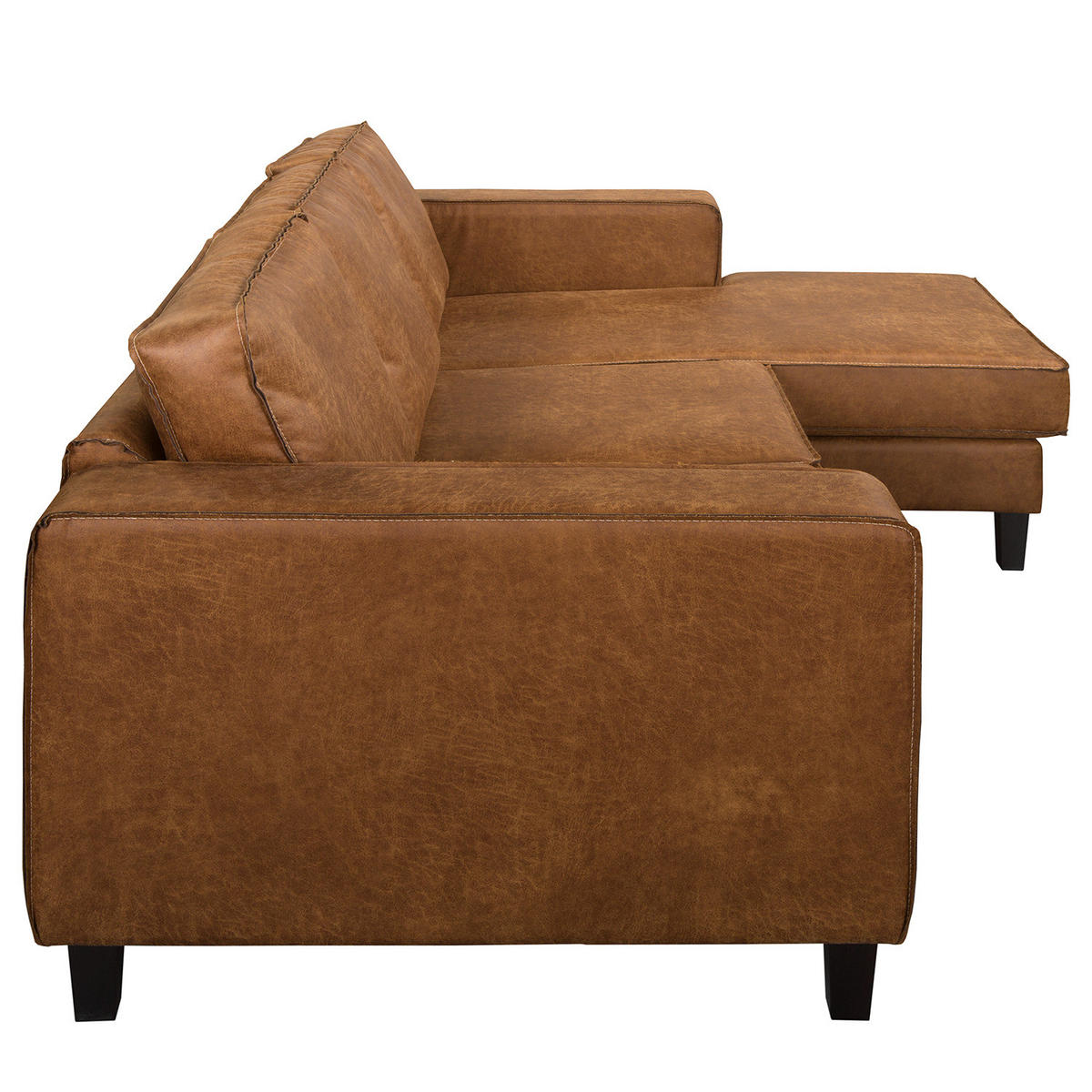 2-SITZER ECKSOFA mit Longchair - Cognac/Schwarz, Buchenholz/Textil (214/140cm) - home24