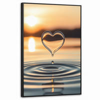 LEINWAND Bilder mit Rahmen - Herz - Wasser - Sonnenuntergang - Natur - Zen - 60x90 - Bernsteinfarben, Textil (60/90cm) - MuchoWow