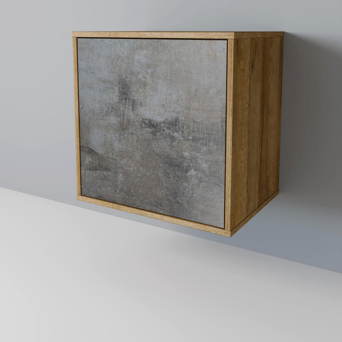 SIDEBOARD CONCRETE WALL, Eichefarben, 57,5x42x67,5 cm, Schwarze Metall-Rahmenfüße - Eichefarben/Multicolor, Holzwerkstoff/Metall (57.5/67.5/42cm) - SpaceRebels