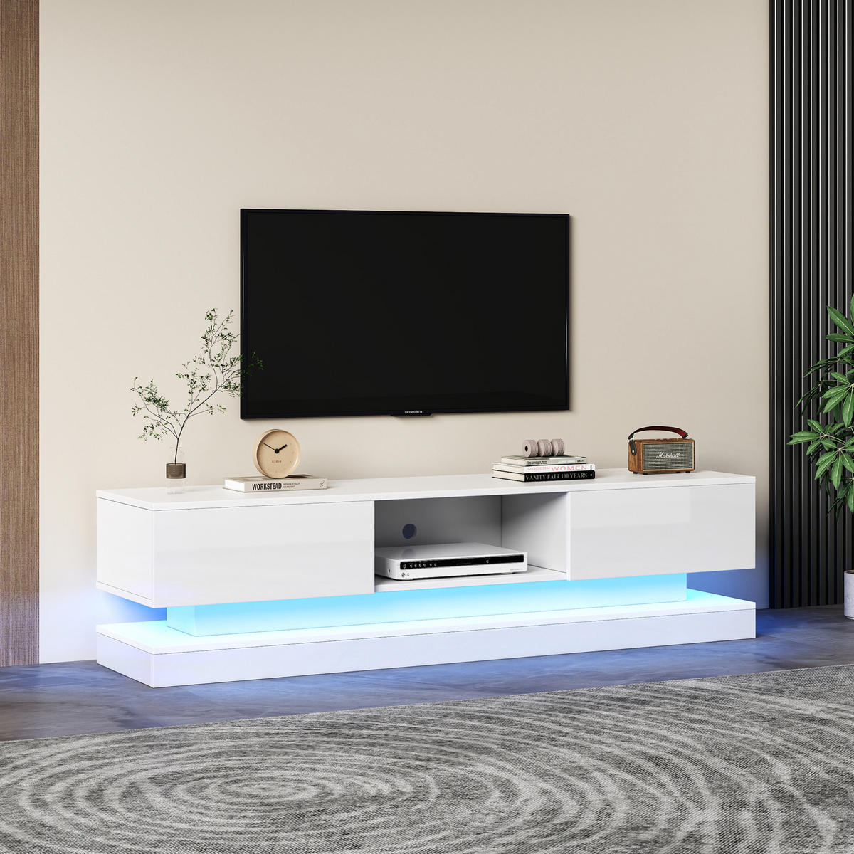 TV-ELEMENT mit LED 160 x 35 x 40,5 cm Hochglanz Weiß - Weiß, Holzwerkstoff (35/40.5/160cm) - Beauniv