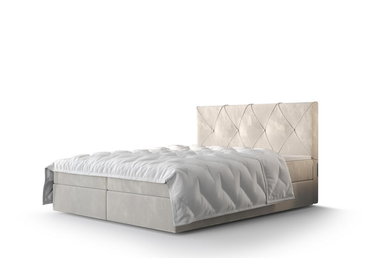 BOXBETT ALTEA 200x200, mit Matratze H3 und Topper, Monolith 02 - Creme, Holz/Kunststoff (200/200cm) - Bedante