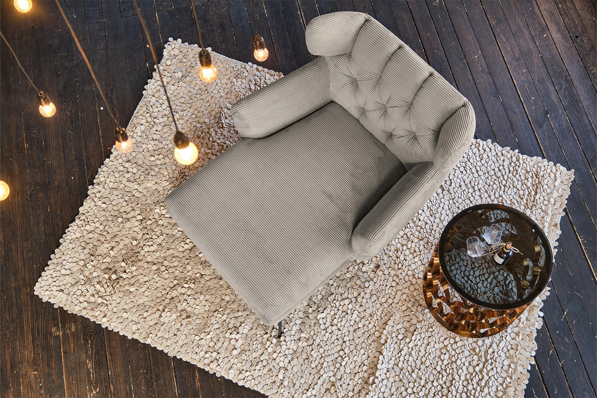 LONGSEAT CHAMRE Grau Cord - Schwarz/Grau, Textil/Metall (130/95/160cm) - KAWOLA