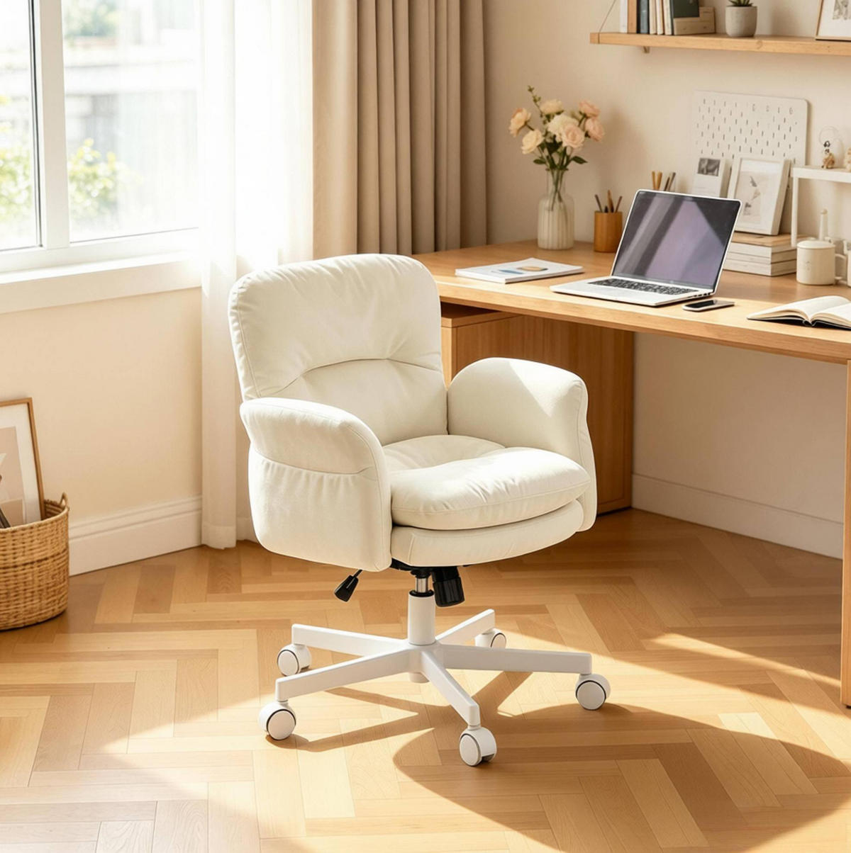 BÜROSTUHL in Beige 71x68x92,5 cm, höhenverstellbar und um 360° drehbar - Beige, Metall (68/92.5/71cm) - IVMEU