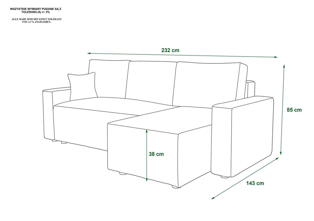 ECKSOFA L AMBRO Poso 60 Rechts mit Schlaffunktion - Grau, Textil (232/143cm) - Bedante