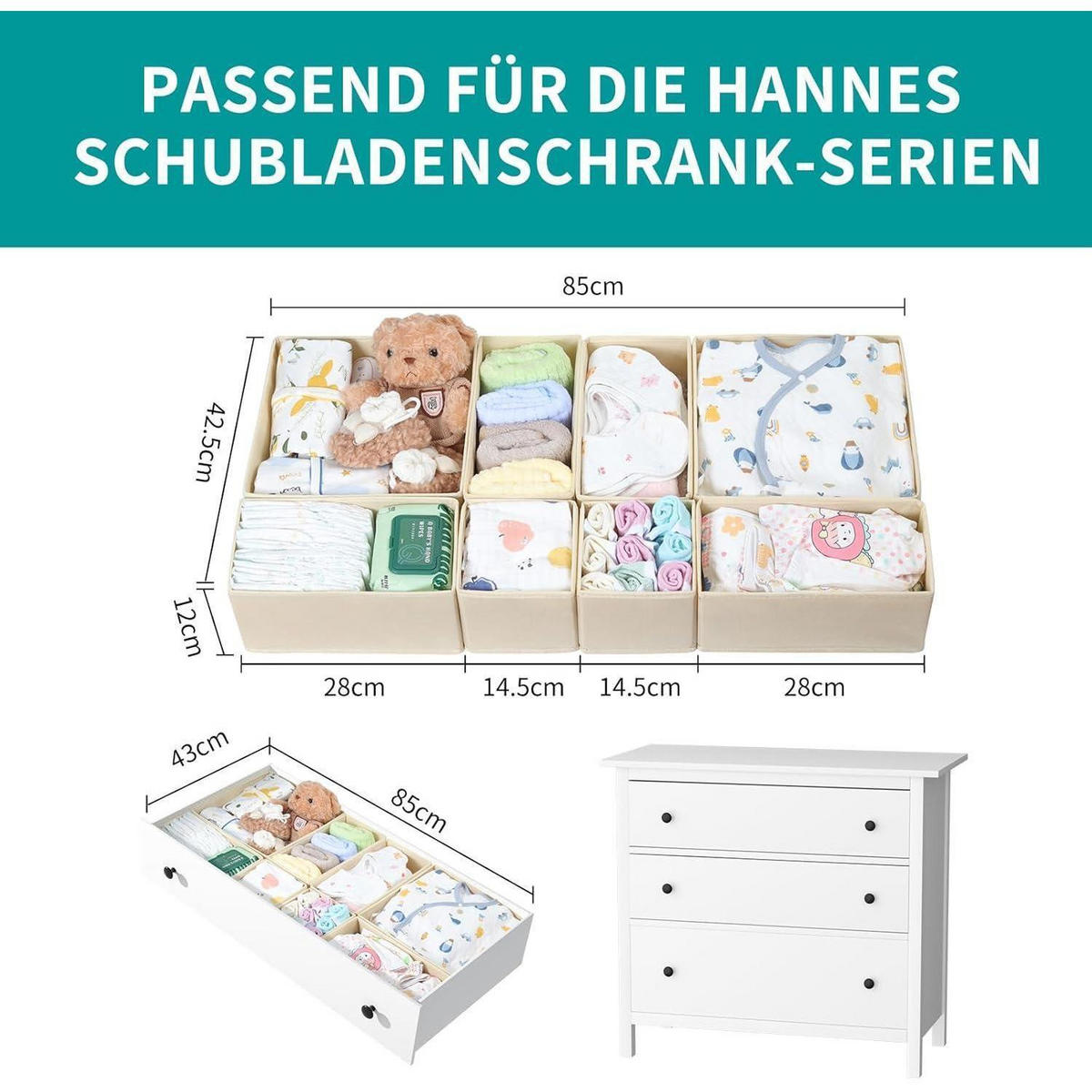 SCHUBLADEN Organizer 16er Set Beige - Beige, Textil (28/12/28cm)