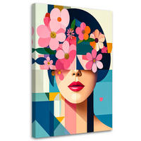 LEINWANDBILD Frau mit Blumen auf dem Kopf im Bauhaus-Stil 60x90cm - Multicolor, Textil (60/90cm) - Feeby