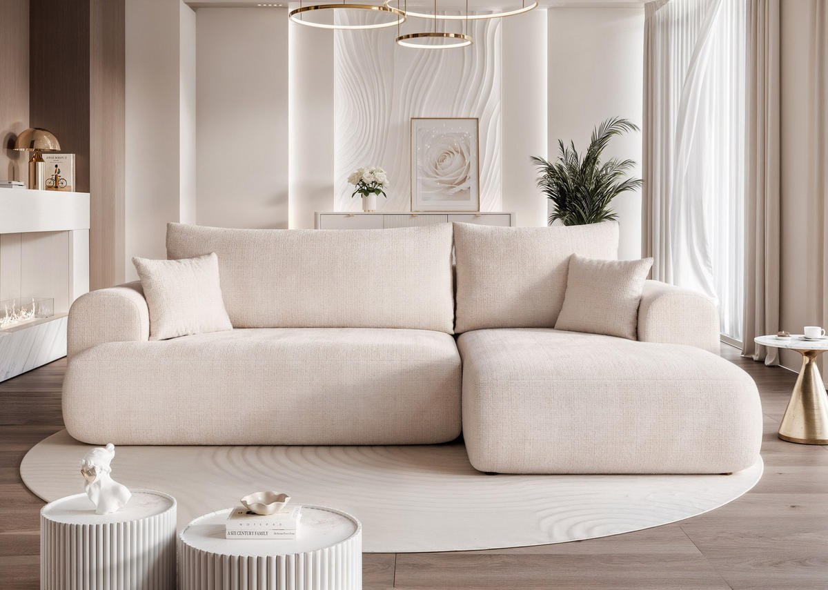 ECKSOFA BLOOM mit Schlaffunktion und Bettkasten Creme - Creme, Holzwerkstoff/Kunststoff (263/150cm) - Idohome