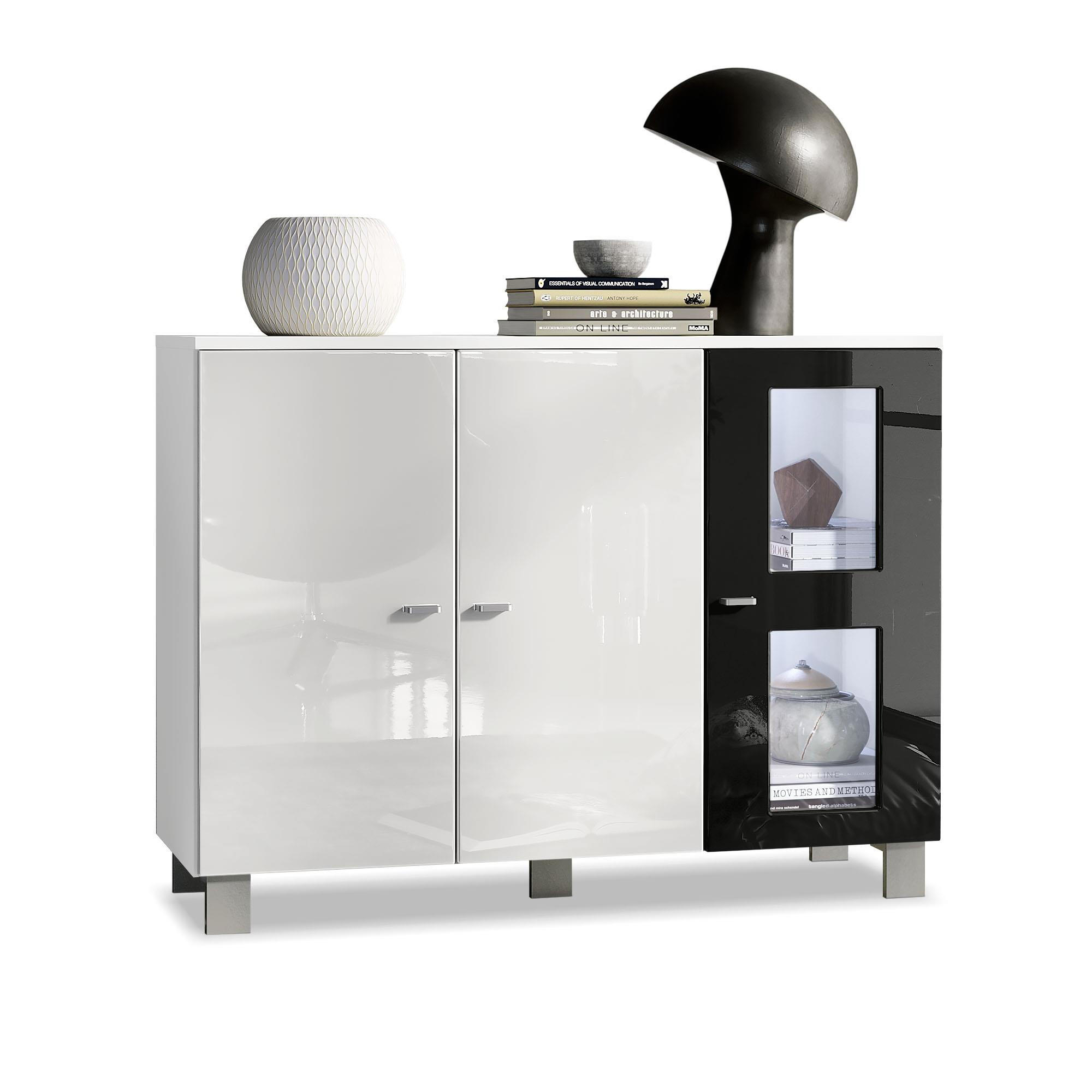 SIDEBOARD Denjo Tür in Schwarz Hochglanz - Schwarz Hochglanz, Holzwerkstoff (107/81/35cm) - Vladon