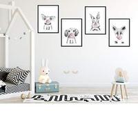 POSTER Set mit 4 Rundedanimals mit rosa Gummi A3 Schwarzer Rahmen - Schwarz, Papier (29.7/3cm) - Nacnic