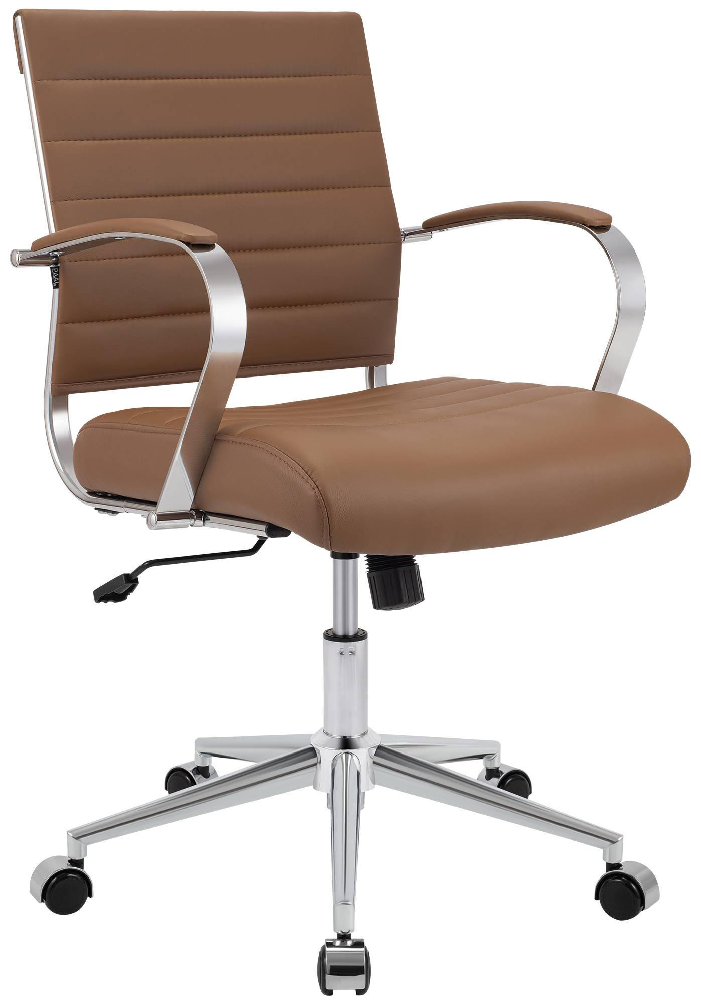 DREHSTUHL Echtleder Hellbraun - Chromfarben/Hellbraun, Leder/Metall (57/90/62cm) - CLP