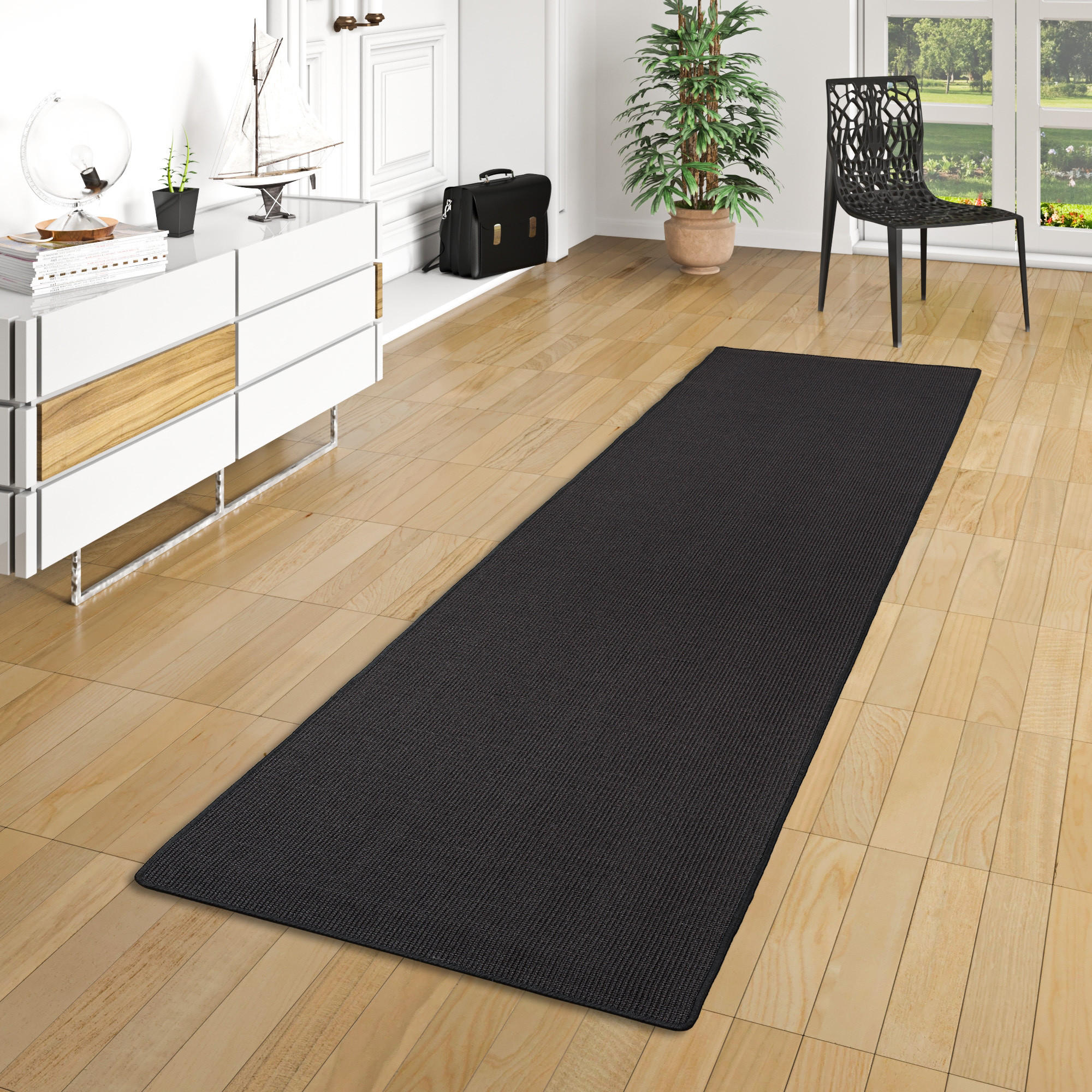 SISAL NATUR LÄUFER TEPPICH - Schwarz, Textil (80/320cm) - Snapstyle