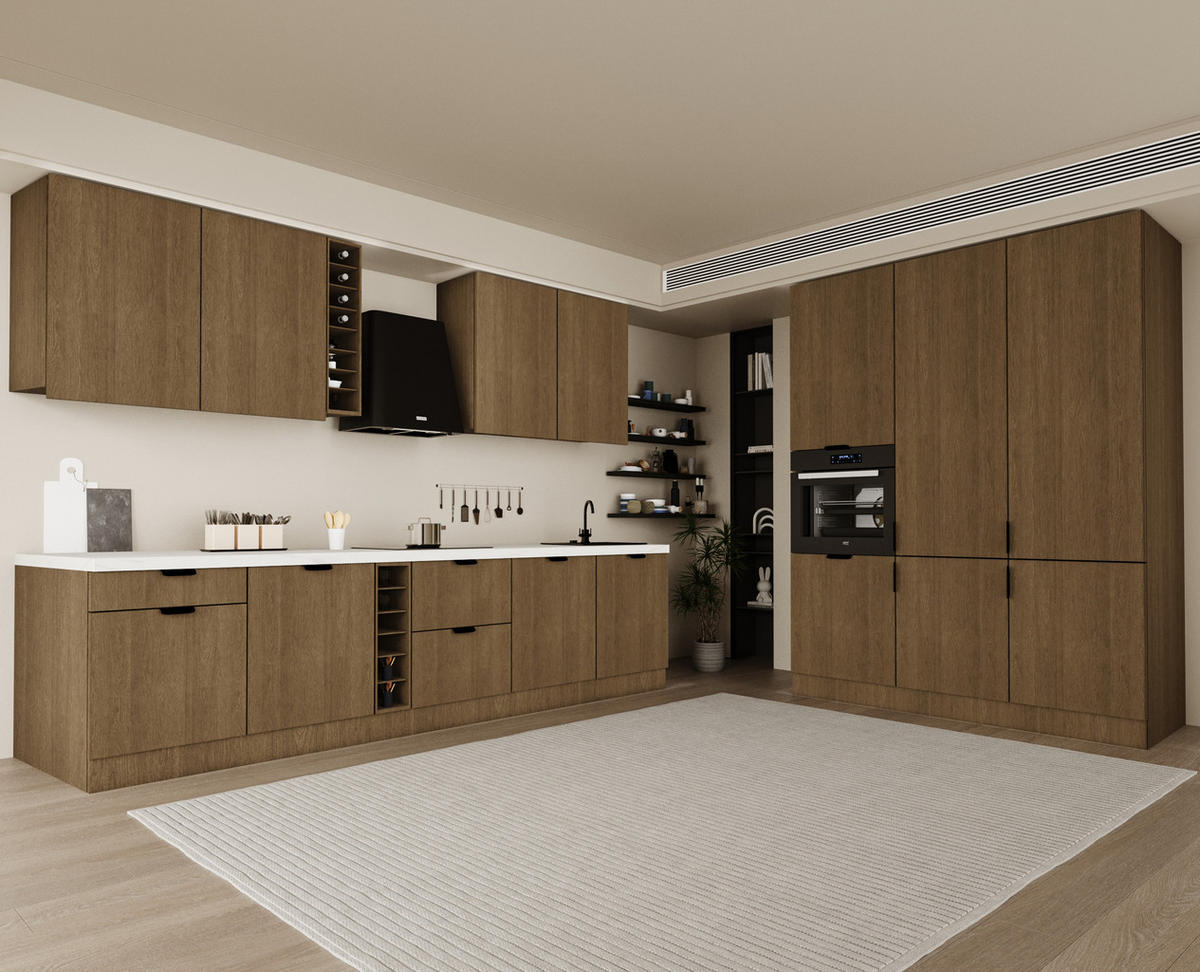 KÜCHENZEILE 315 x 180 cm - Sorento KS14-M315 - in Dunkle Eiche - Eichefarben, Holz (495/247/58cm)