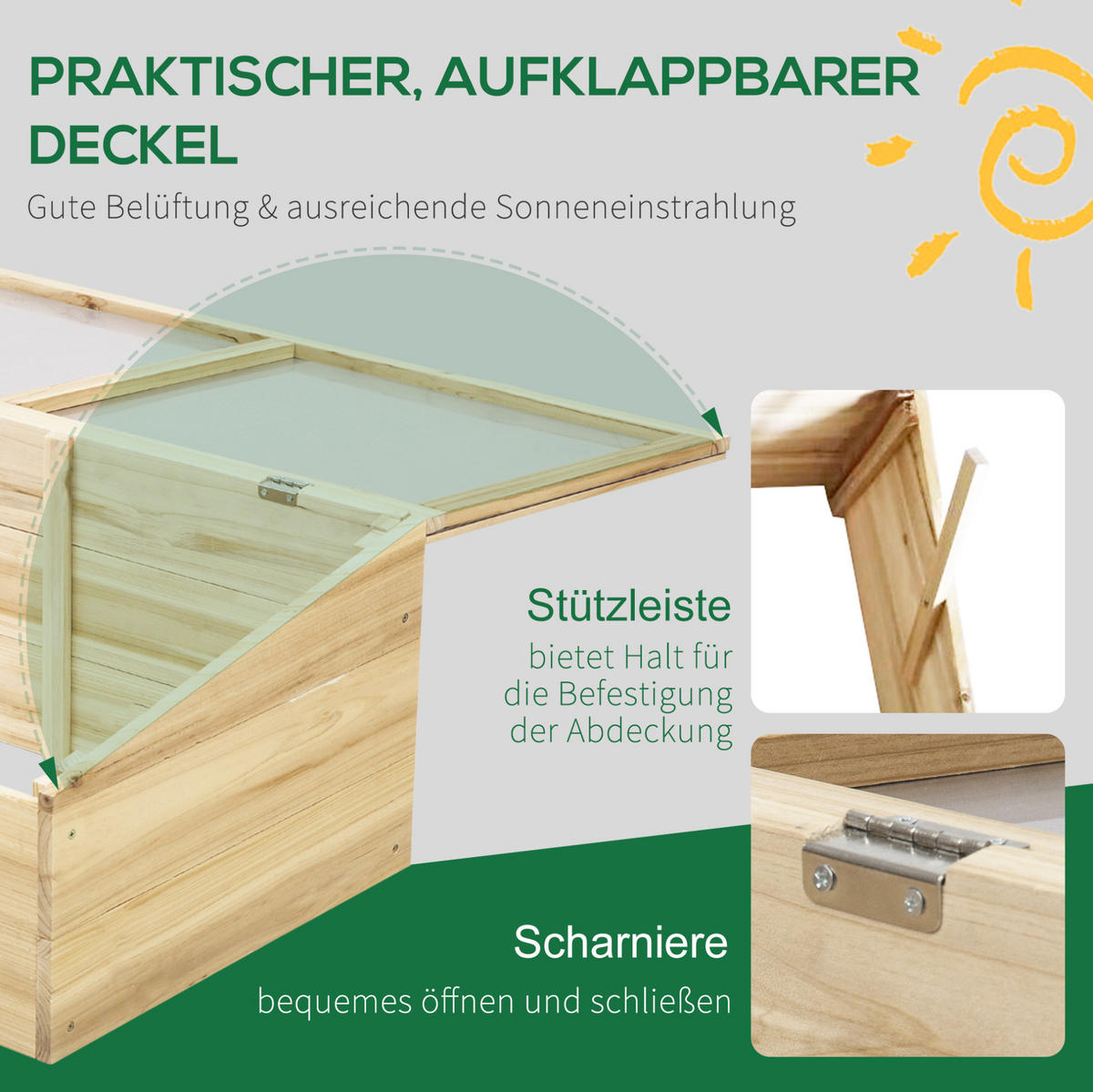 GEWÄCHSHAUS aus Holz 100x50x35/26 cm in Natur mit PC-Platte - Naturfarben, Holz (50/35/100cm) - Modfu
