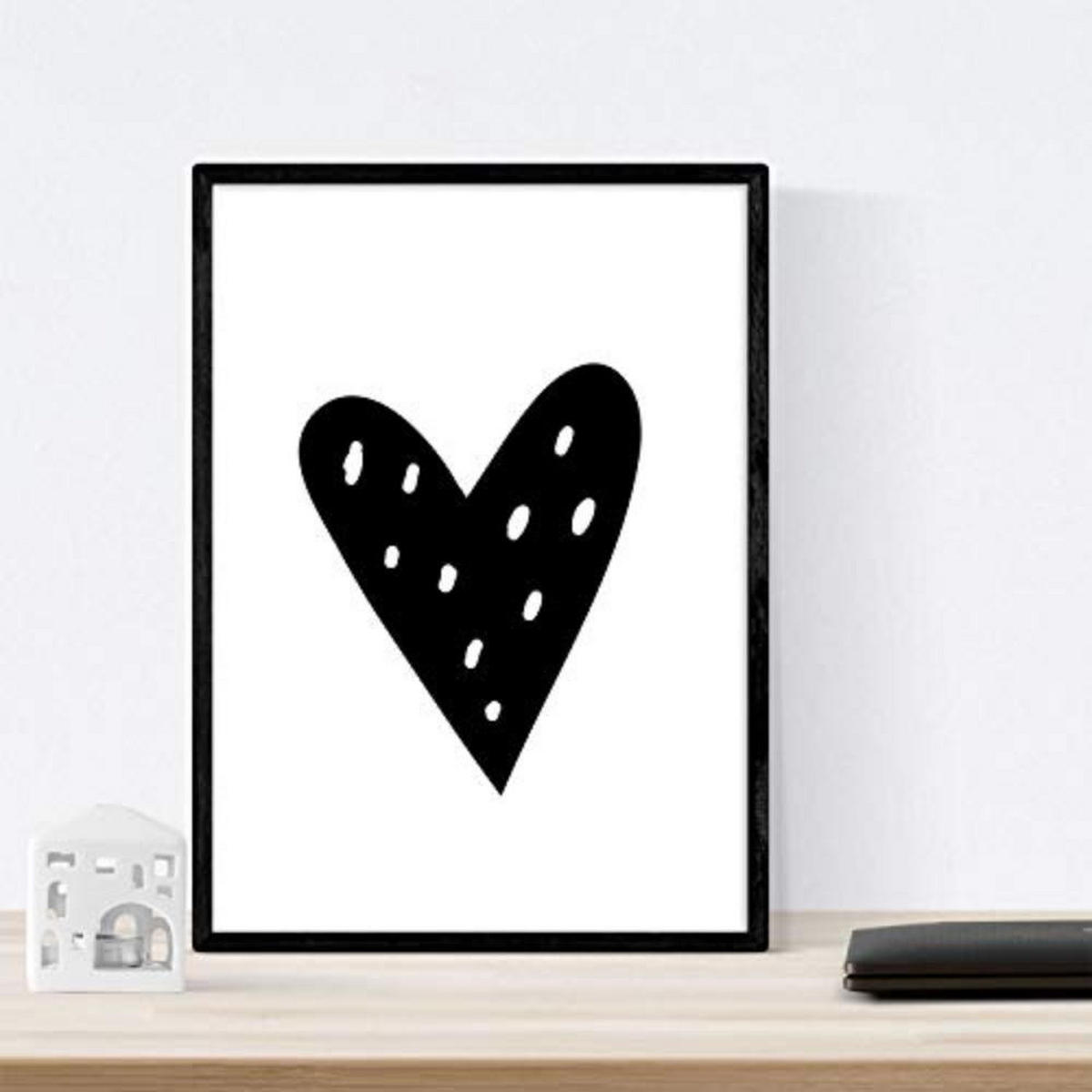 POSTER Set mit 4 Kaktus und Herz Tieren A4 Schwarzer Rahmen - Schwarz, Papier (29.7/3cm) - Nacnic