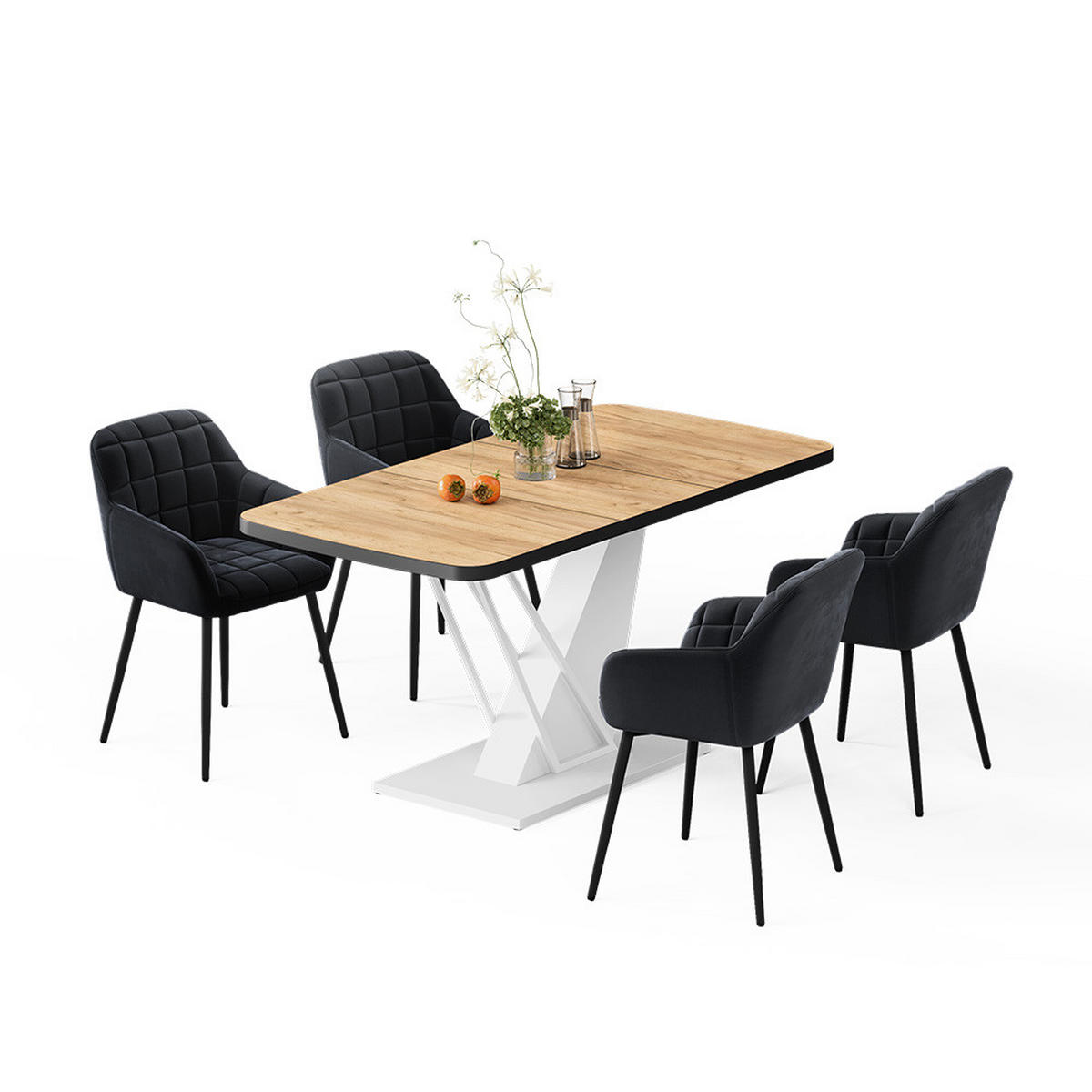 SÚPRAVA JEDÁLENSKÉHO STOLA Fenaro, Dub Goldkraft/biely, 120 x 80 cm so 4 jedálenskými stoličkami - biela/farba duba, kompozitné drevo (120/76/80cm) - Vicco