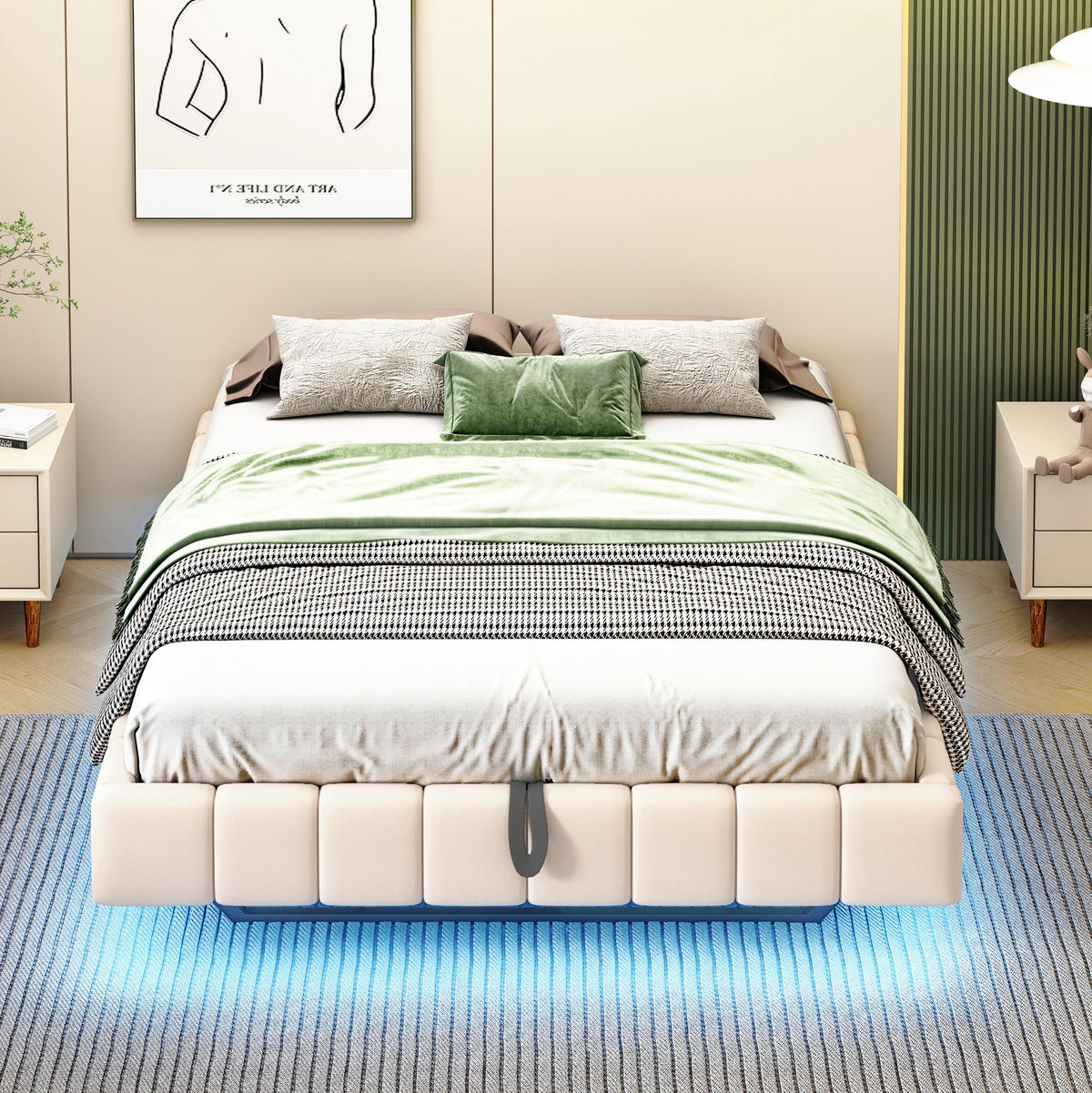 POLSTERBETT mit Stauraum und LED 140x200 cm Beige, ohne Kopfteil - Beige, Metall (140/200cm) - Beauniv
