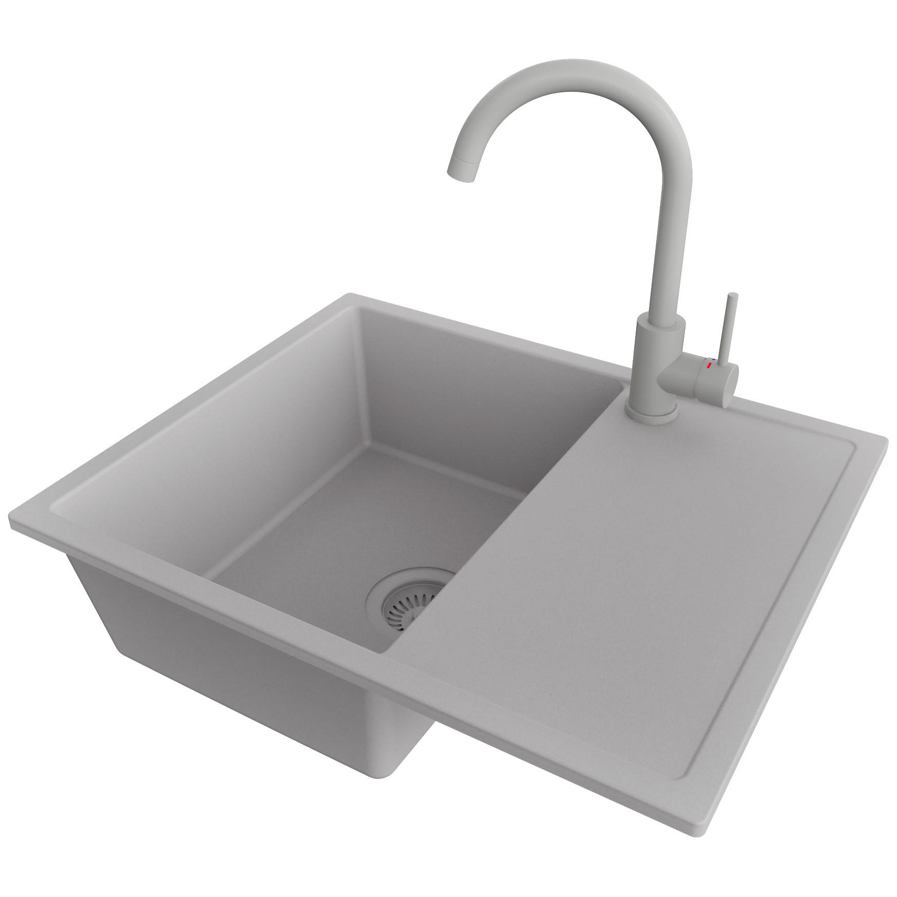 GRANITSPÜLE Ibiza, 2-er set Grau 62/50 cm 1 Becken + Küchenarmatur 32/20 cm + Ablauf-Set ab 45er Unterschrank - Grau, Kunststoff (62/19/50cm) - Primagran