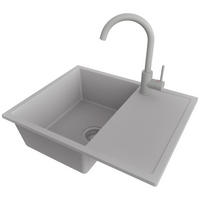 GRANITSPÜLE Ibiza, 2-er set Grau 62/50 cm 1 Becken + Küchenarmatur 32/20 cm + Ablauf-Set ab 45er Unterschrank - Grau, Kunststoff (62/19/50cm) - Primagran