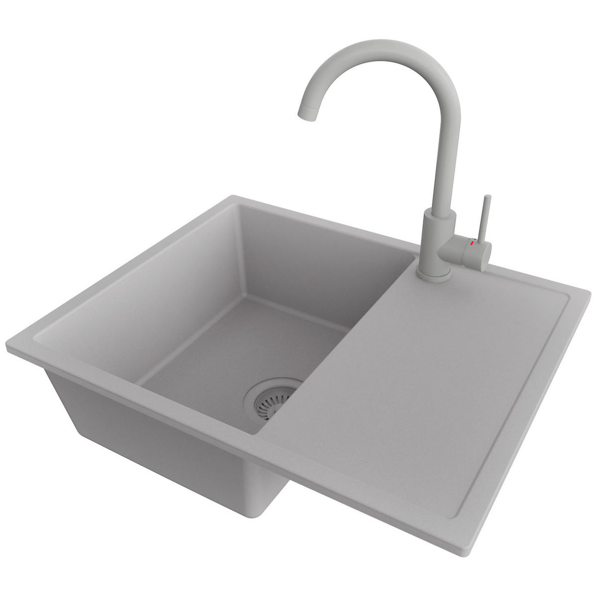 GRANITSPÜLE Ibiza, 2-er set Grau 62/50 cm 1 Becken + Küchenarmatur 32/20 cm + Ablauf-Set ab 45er Unterschrank - Grau, Kunststoff (62/19/50cm) - Primagran