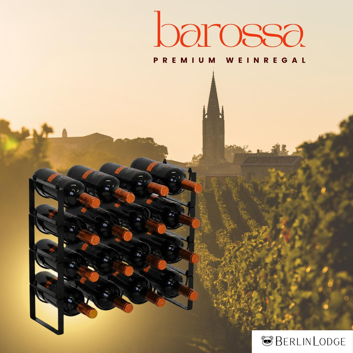 WEINREGAL Barossa Modular HxBxT 40x43,5x17 cm 12 Flaschen 3 Ebenen Schwarz - Schwarz, Metall (43.5/40/17cm) - BERLINLODGE