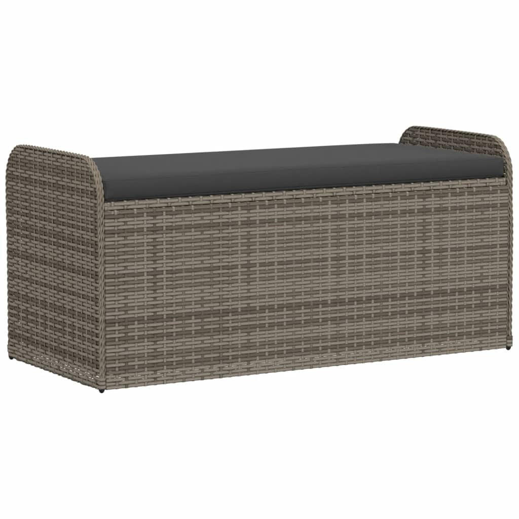 SITZBANK Mit Stauraum & Kissen Grau 115/51/52 Cm Poly Rattan - Schwarz/Grau, Kunststoff/Textil (115/52/51cm) - vidaXL