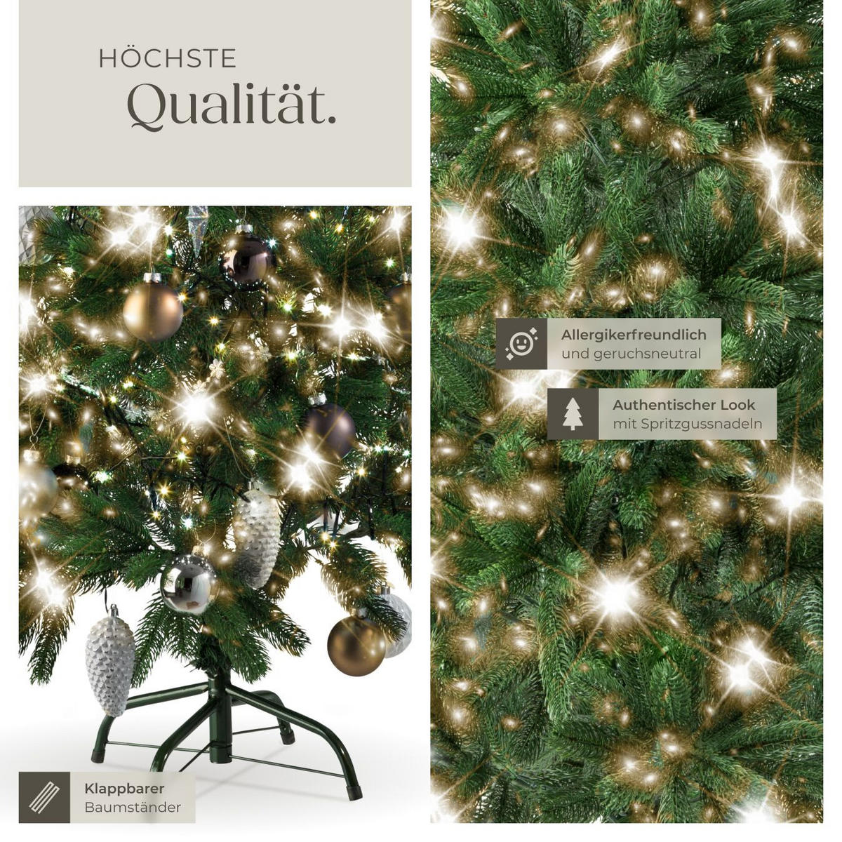 SET WEIHNACHTSBAUM MIT LICHTERKETTE ,inklusive Metallständer mit Kunststoffkappen,grün - Grün, Kunststoff (140cm) - tectake