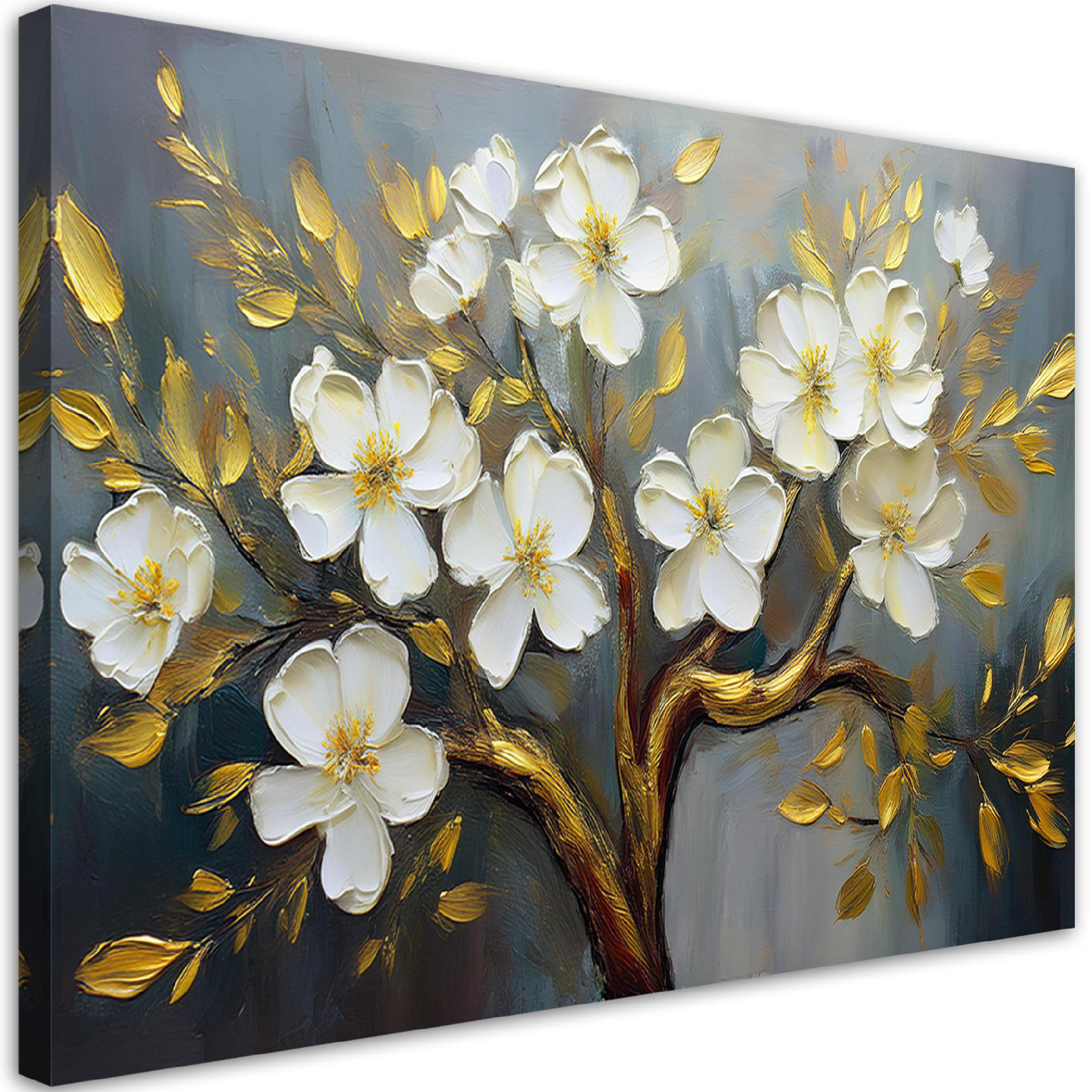 WANDBILD weiße blumen pflanzen baum - Weiß, Textil (60/40cm) - Feeby