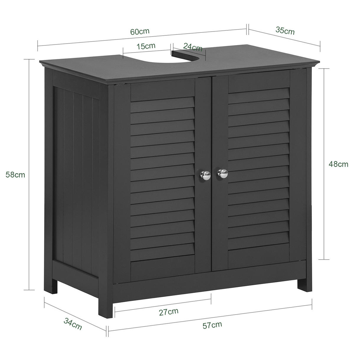 WASCHBECKENUNTERSCHRANK Grau - Grau, Holzwerkstoff (60/58/35cm) - SoBuy