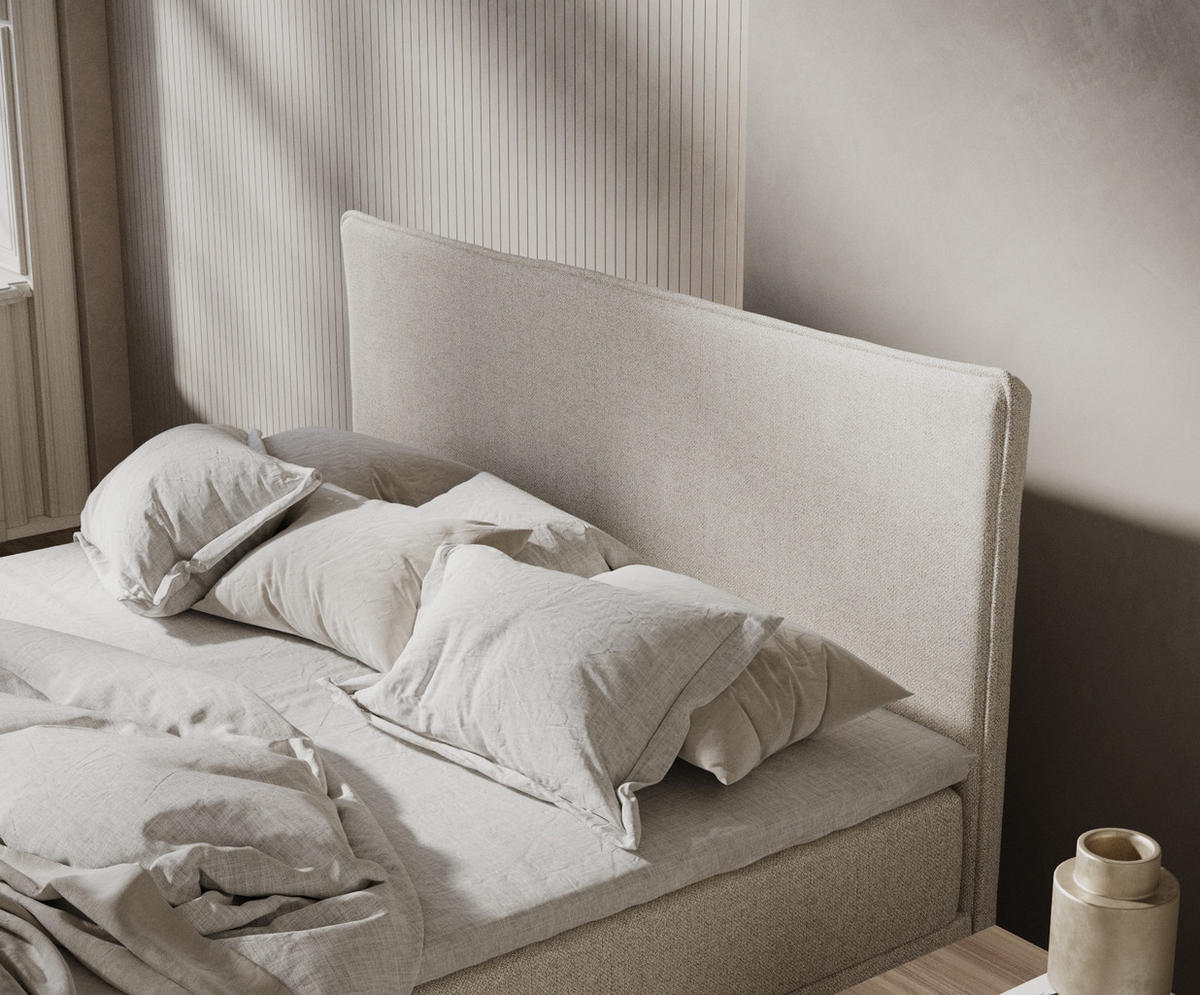 BOXBETT Peru Creme 160/200 cm im Webstoff - Creme/Schwarz, Holz/Holzwerkstoff (160/200cm) - Maison de Reve