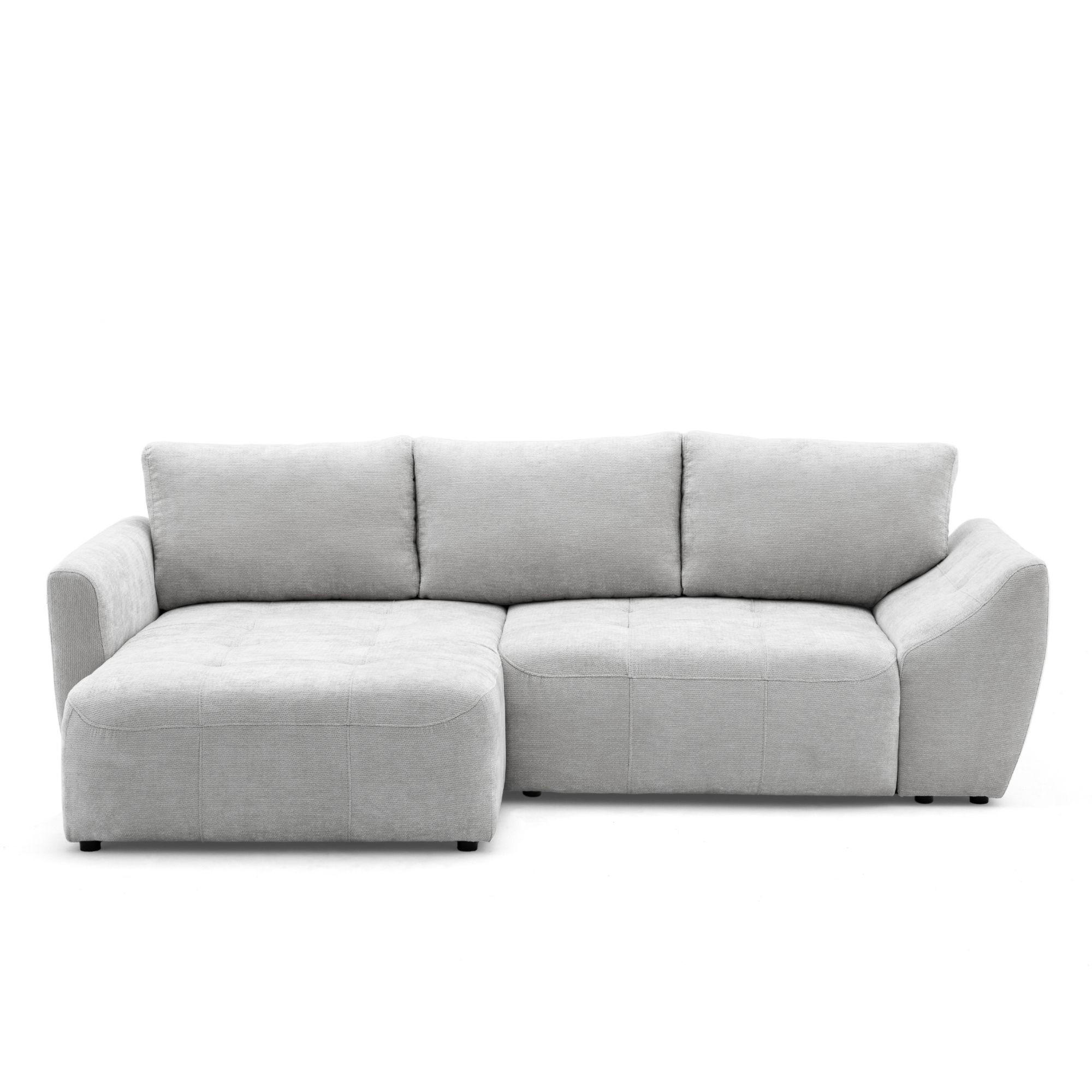 ECKSOFA NICE L Links mit Schlaffunktion 137x204 Chenille Hellgrau - Hellgrau/Schwarz, Holz/Textil (260/165cm) - Muffo