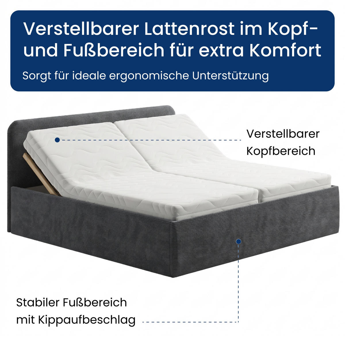 POSLTERBETT mit Kaltschaummatratze 200x200 cm in Anthrazit - Anthrazit, Holzwerkstoff/Textil (200/200cm) - Home Collective