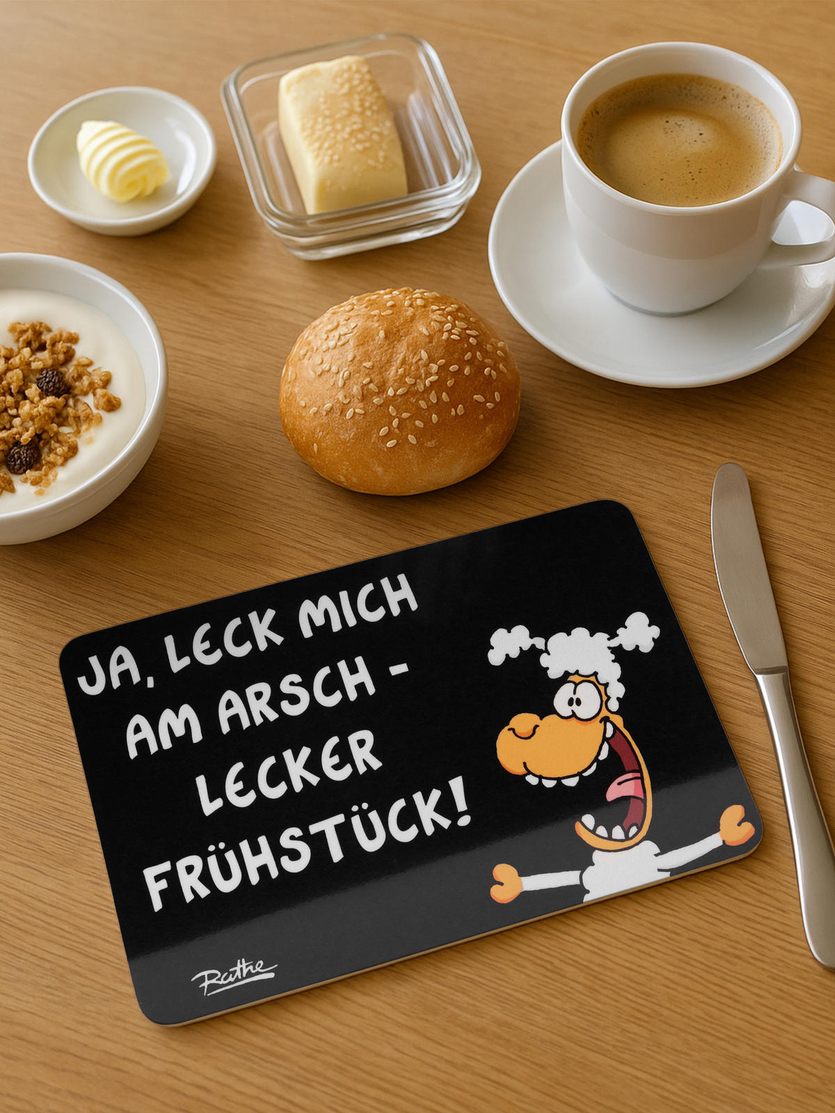 BRETTCHEN Ralph Ruthe Ja, leck mich am Arsch lecker Frühstück Schwarz 14,5 x 23,5 cm - Multicolor, Kunststoff (14.5/23.5cm) - United Labels