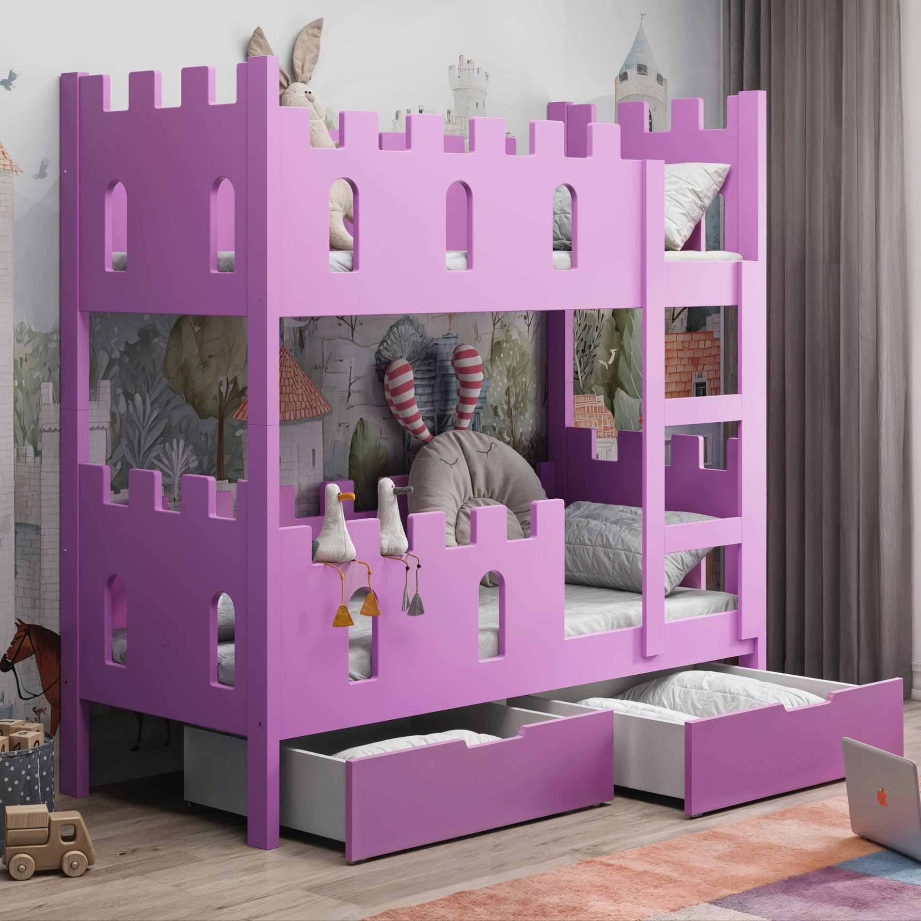 ETAGENBETT MIT MATRATZEN Castelo 75x180 cm - Pink, Holz (75/180cm) - Selsey