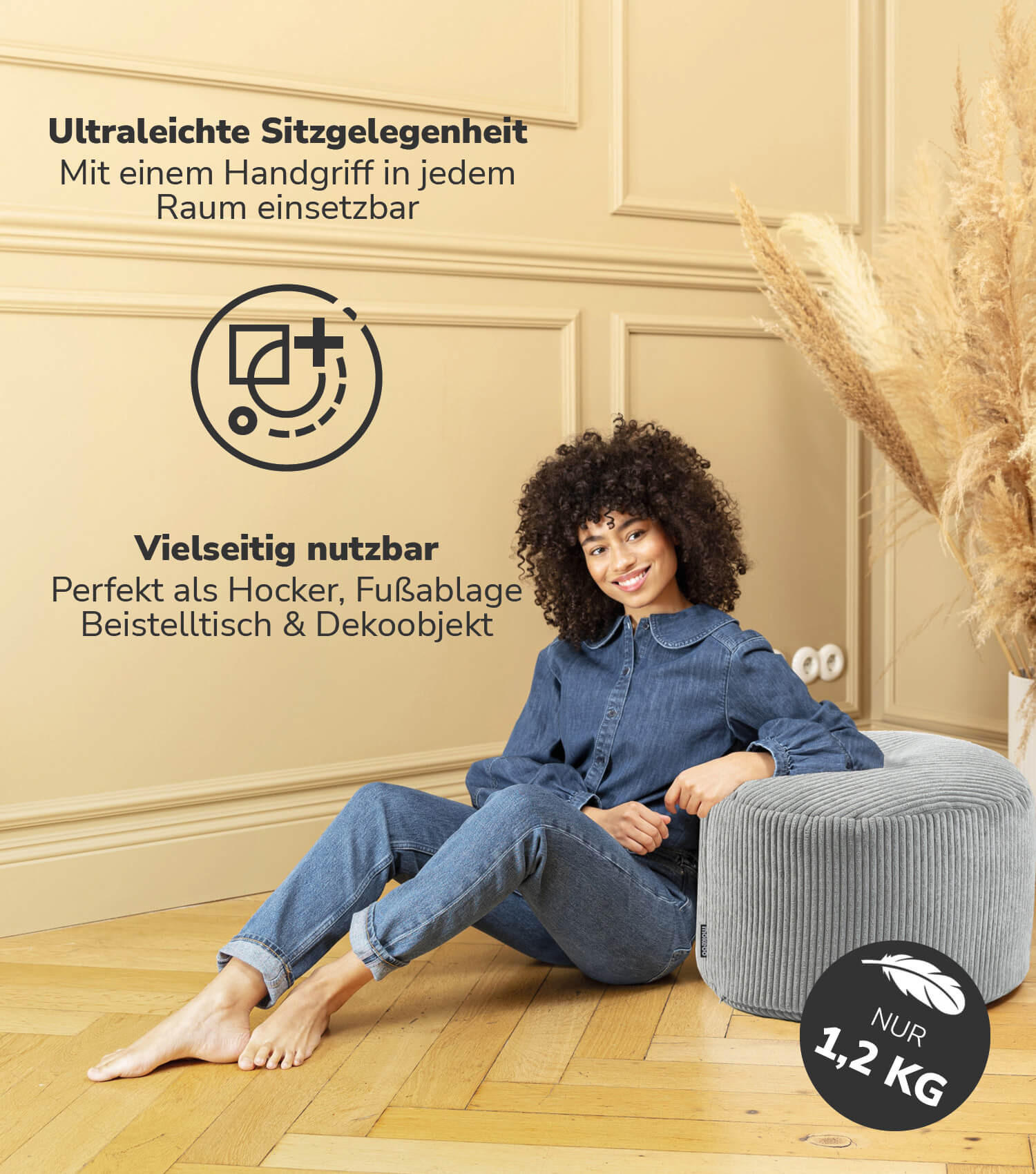 POUF Cord Der Faule Lenz - Grau, Textil (50/30/50cm) - Mokebo