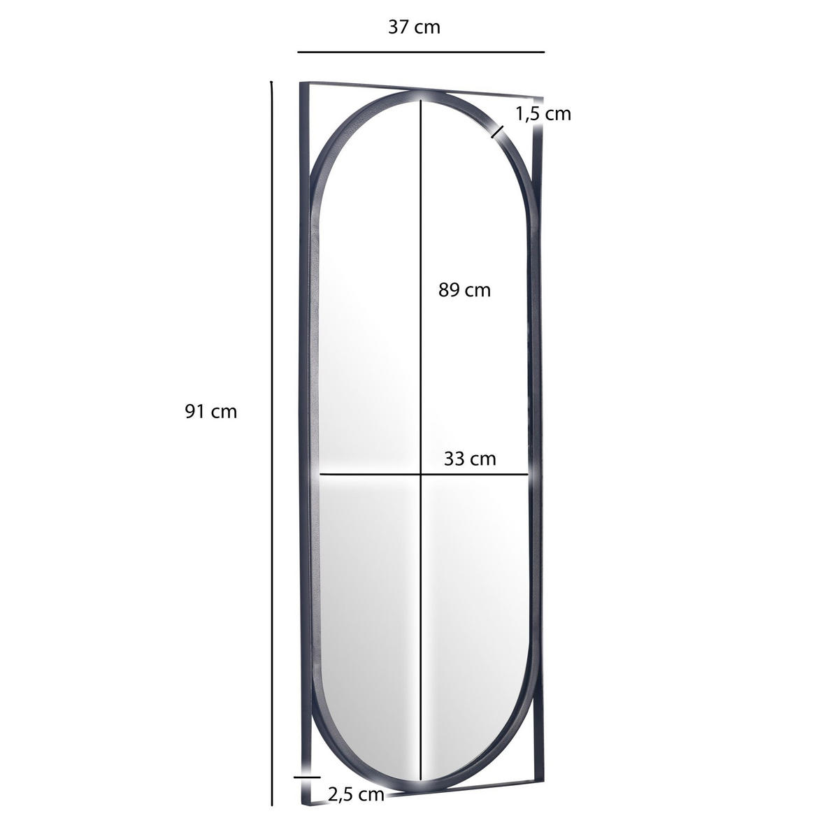 WANDSPIEGEL Rechteckig Metall Schwarz 37x91 cm Modern - Schwarz, Glas (37/91/3cm) - KADIMA DESIGN