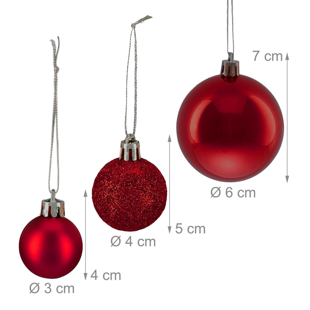 138XWEIHNACHTSKUGELN - Rot, Kunststoff (6/7/6cm) - Relaxdays