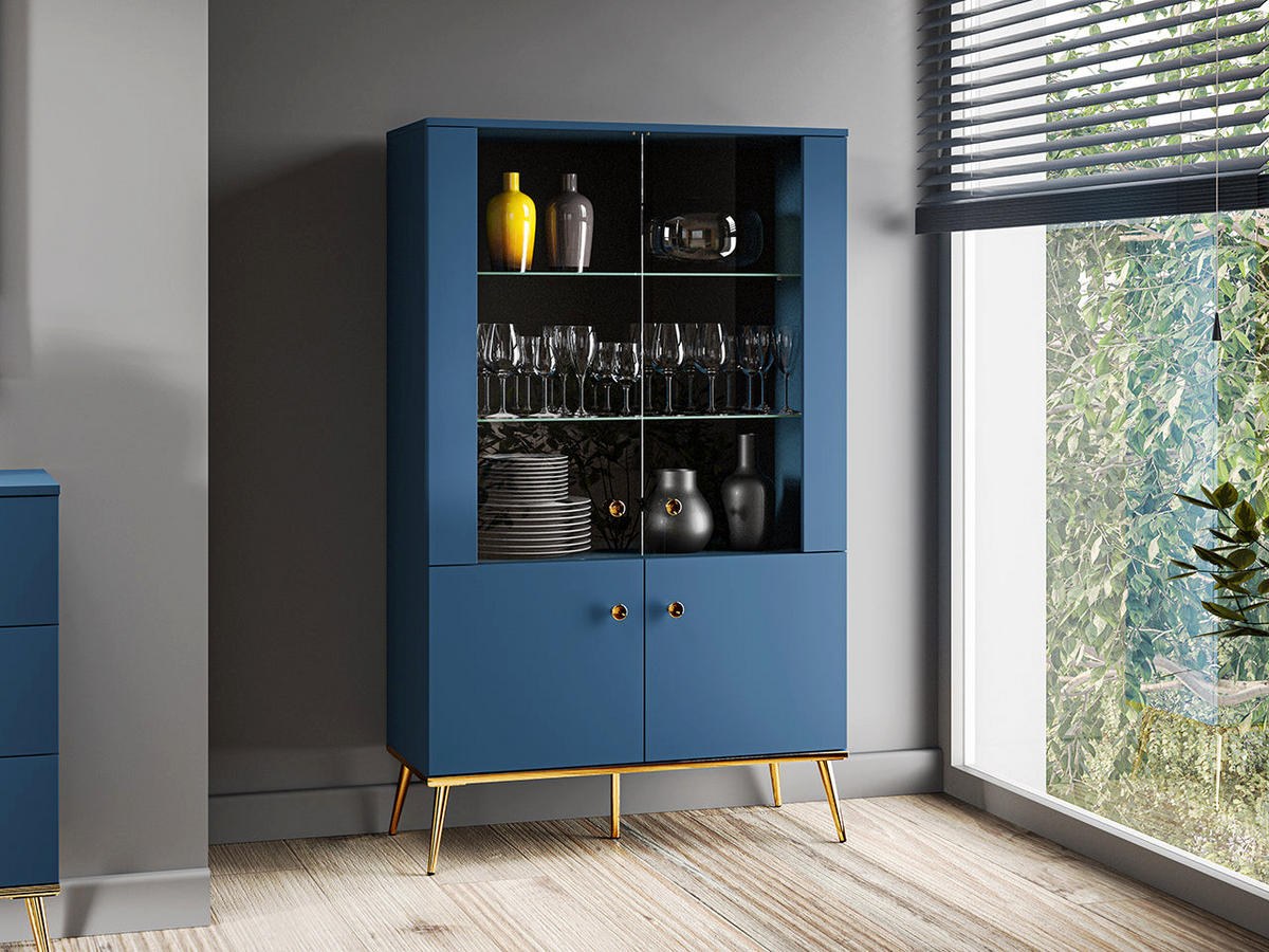 VITRINE – 92 cm – Marine – Blau - Blau, Holzwerkstoff (92/152/42cm) - hi-markt