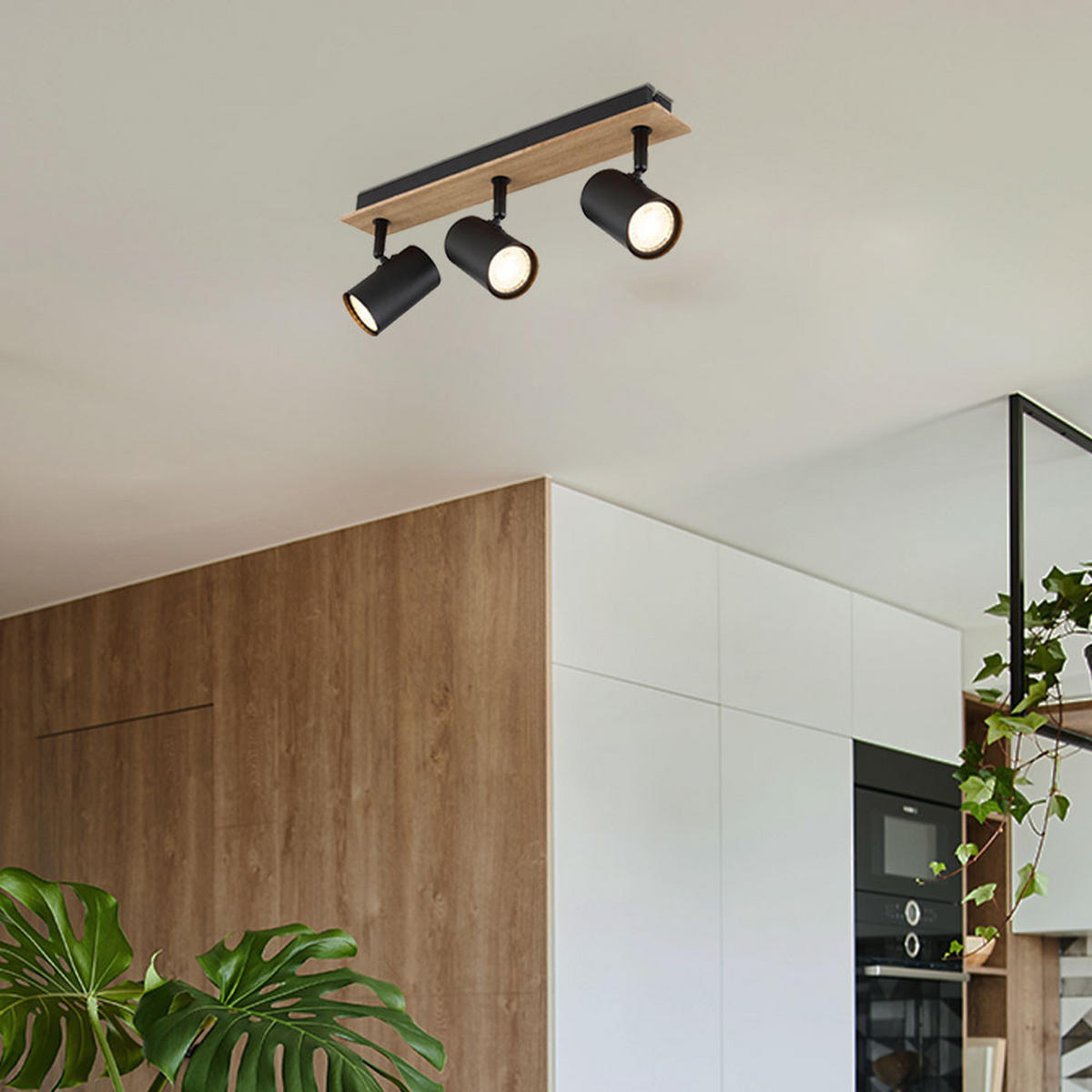 LED DECKENLEUCHTE Linca Holz Schwarz - Braun, Metall (41/6/15.2cm) - Globo Lighting