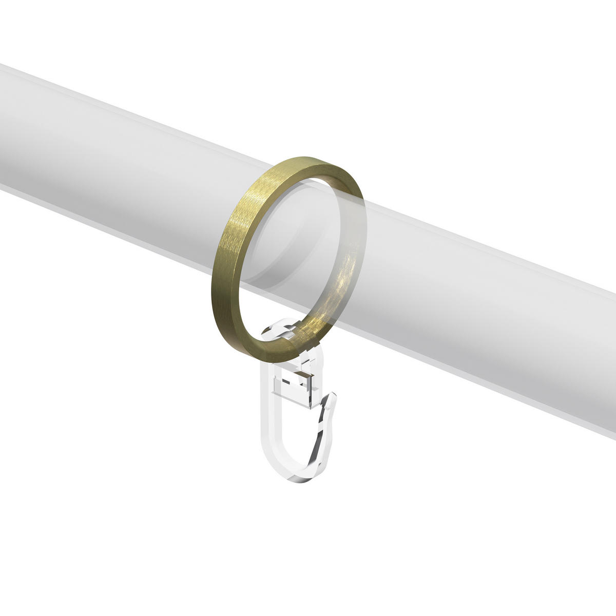 FLACHRINGE MIT FALTENHAKEN FÜR GARDINENSTANGEN 20 mm Ø, Messing-Optik, Packung 10 Stück - Messingfarben, Metall (20cm) - INTERDECO