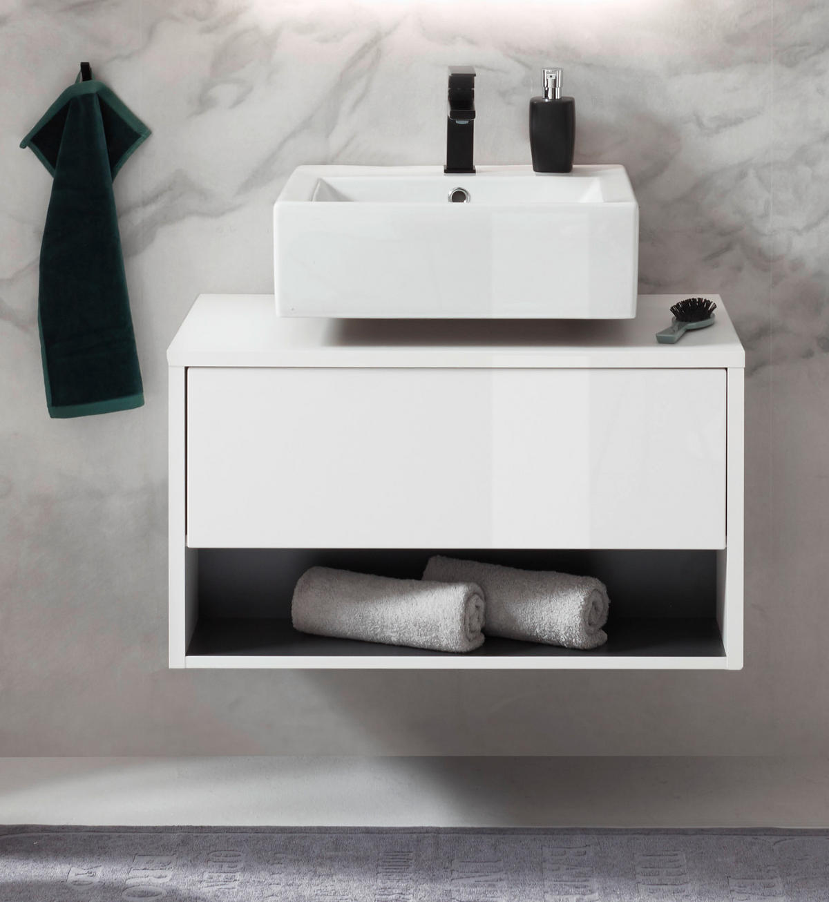 WASCHBECKENUNTERSCHRANK in weiß Hochglanz und grau 80 cm Glide - Weiß Hochglanz/Grau, Holzwerkstoff/Metall (80/44/46cm) - Furn.Design