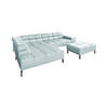 ECKSOFA NELSON Hellblau Leder Relaxfunktion - Schwarz/Hellblau, Leder/Metall (321/216cm) - KAWOLA
