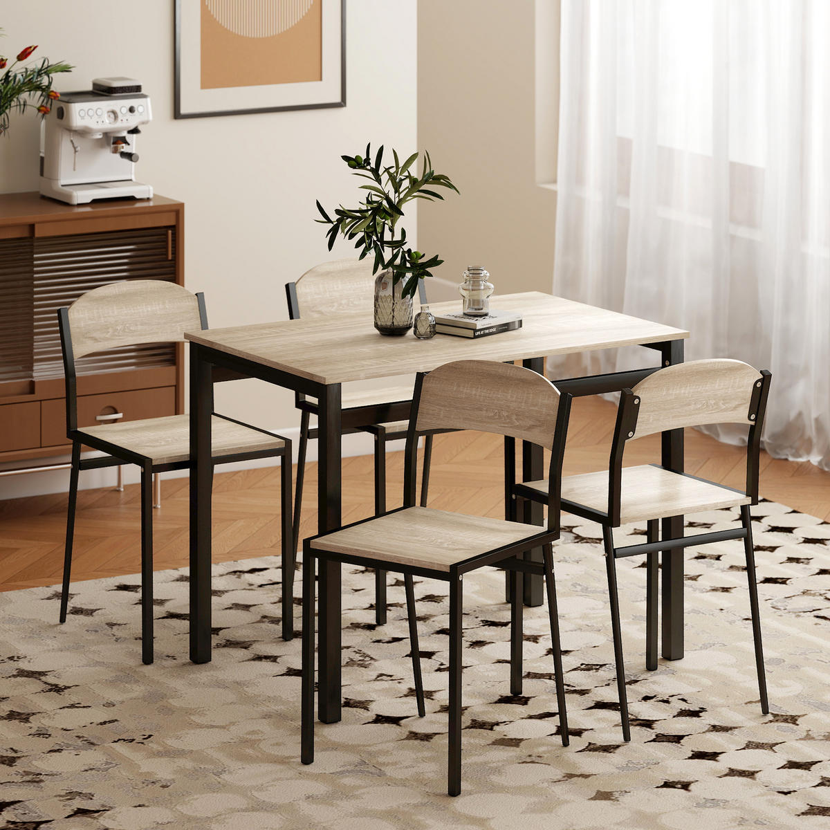 ESSGRUPPE DE-10084 5-teilig, platzsparend Schwarz - Eichefarben, Metall (63/76.5/100cm) - ComfortXL