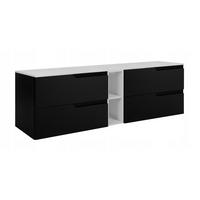 WASCHBECKUNTERSCHRANK MODERN 140 cm mit Arbeitsplatte Farbe: Weiß mit einem Regal Farbe: Weiß - Schwarz - Schwarz, Holzwerkstoff (140/57/46cm) - Rodan