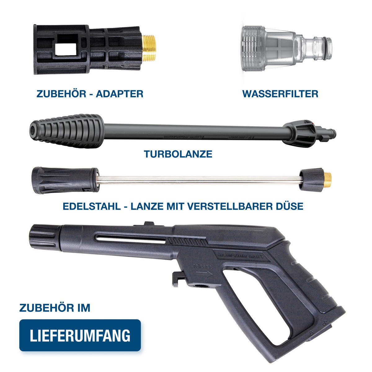 ELEKTRO-HOCHDRUCKREINIGER HPW1800CE (1800W, 140bar, 420 l/h, Schlauchtrommel, Blau) - Blau, Kunststoff (28/76/28cm) - HYUNDAI