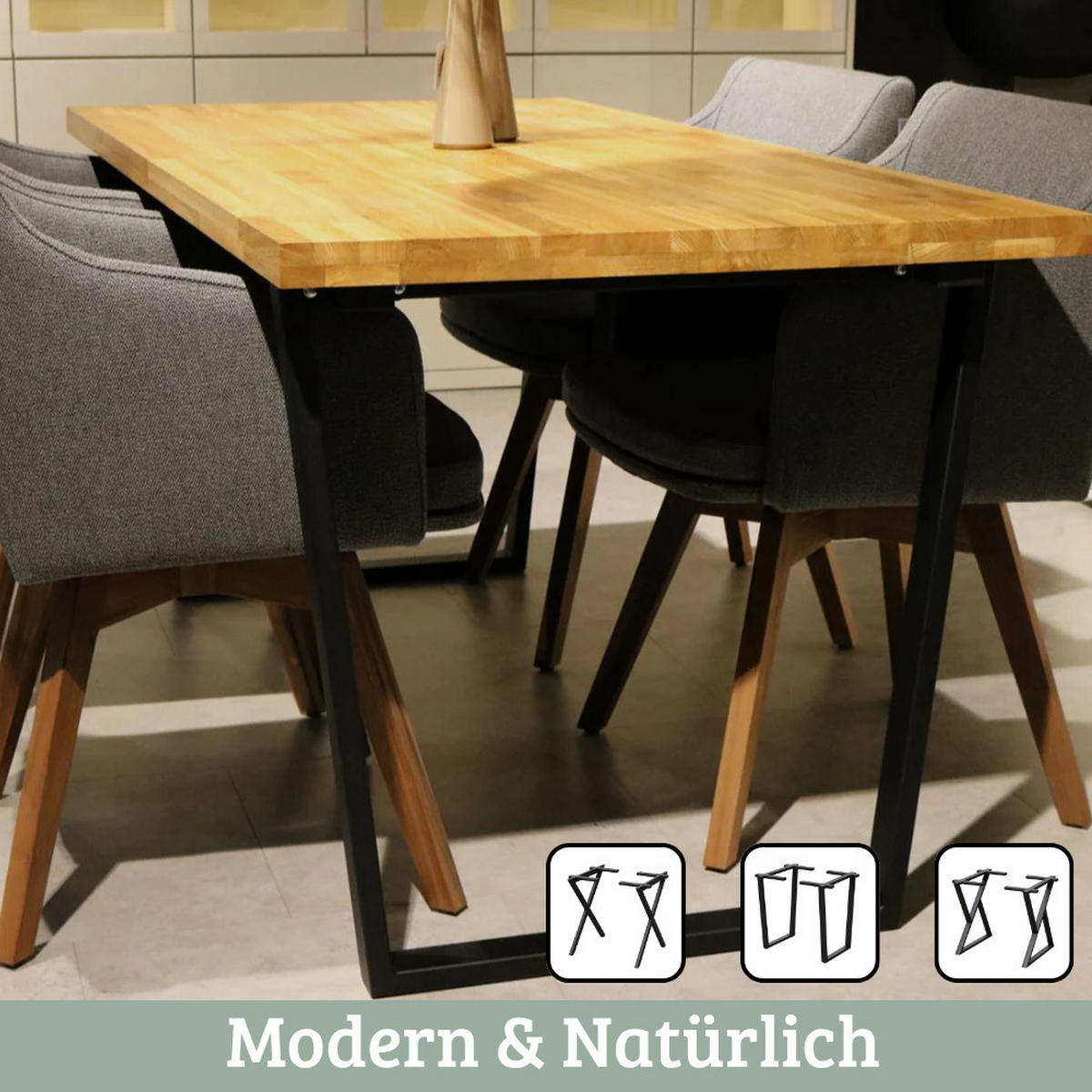 ESSTISCH Massivholz MEDO 180x100 cm Eichenholz Doppel-Dreieck Gestell - Braun, Holz/Metall (100/180/76cm) - DELUKE