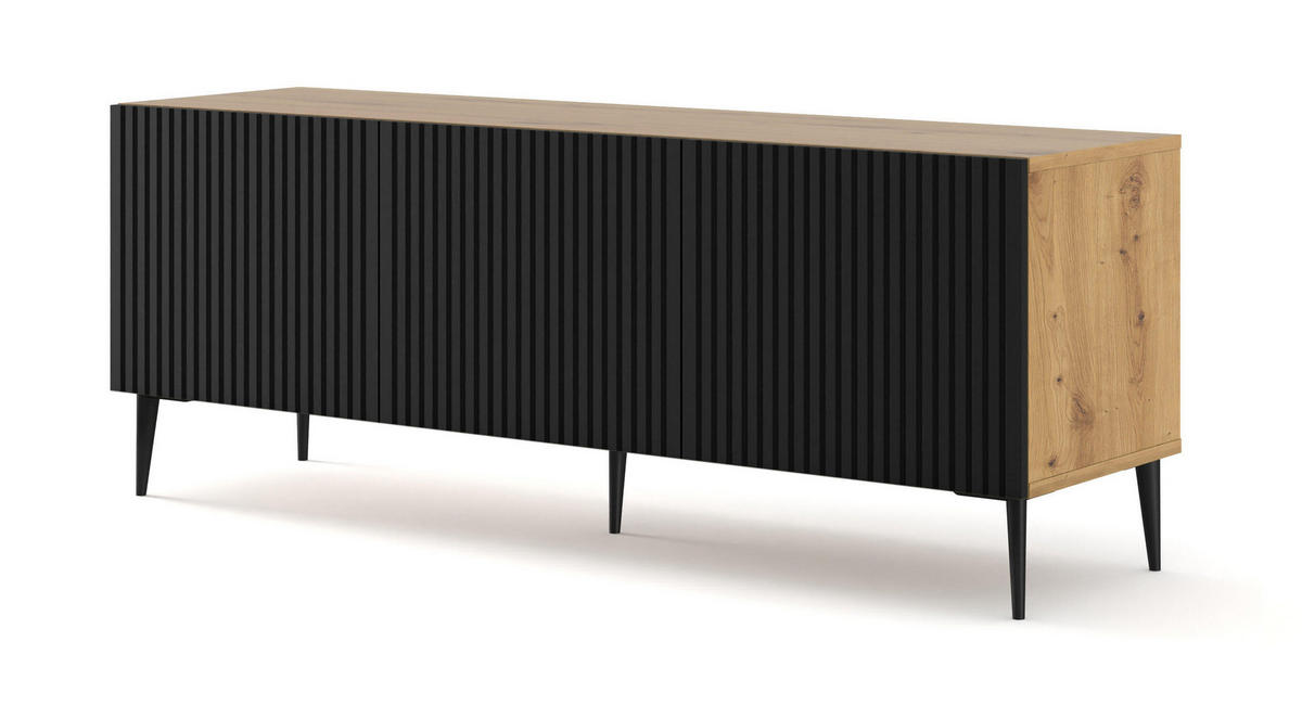 TV-LOWBOARD BEIGE - Beige/Schwarz, Holzwerkstoff (150/56/42cm) - FURNLUX