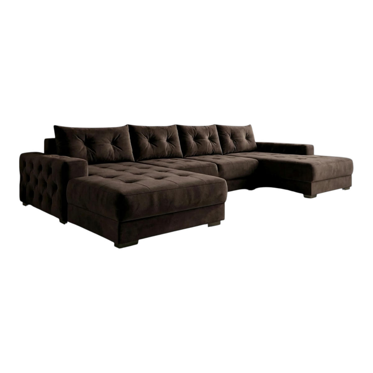 ECKSOFA MODENA 320 cm x 185 cm – Stoff: VELUTTO Espresso 6 Farbe: Dunkelbraun - Dunkelbraun, Textil (320/185cm) - A&J MöbelLand