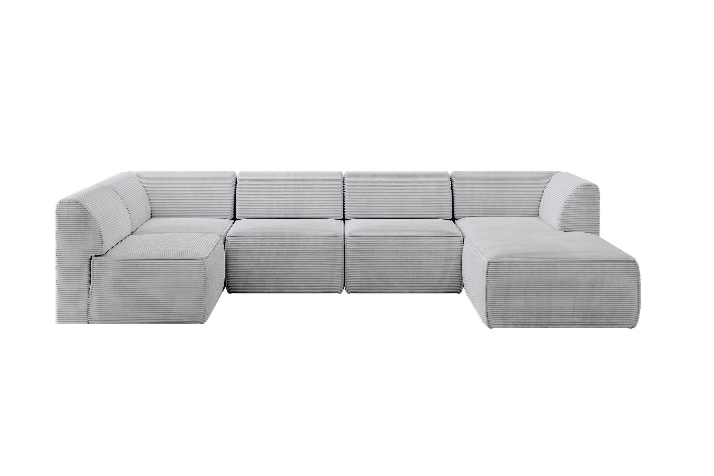 WOHNLANDSCHAFT Ottomane Rechts MOVO-L 345x180x78 cm Grau Cord - Schwarz/Alufarben, Holzwerkstoff/Kunststoff (345/78/180cm) - ALTDECOR