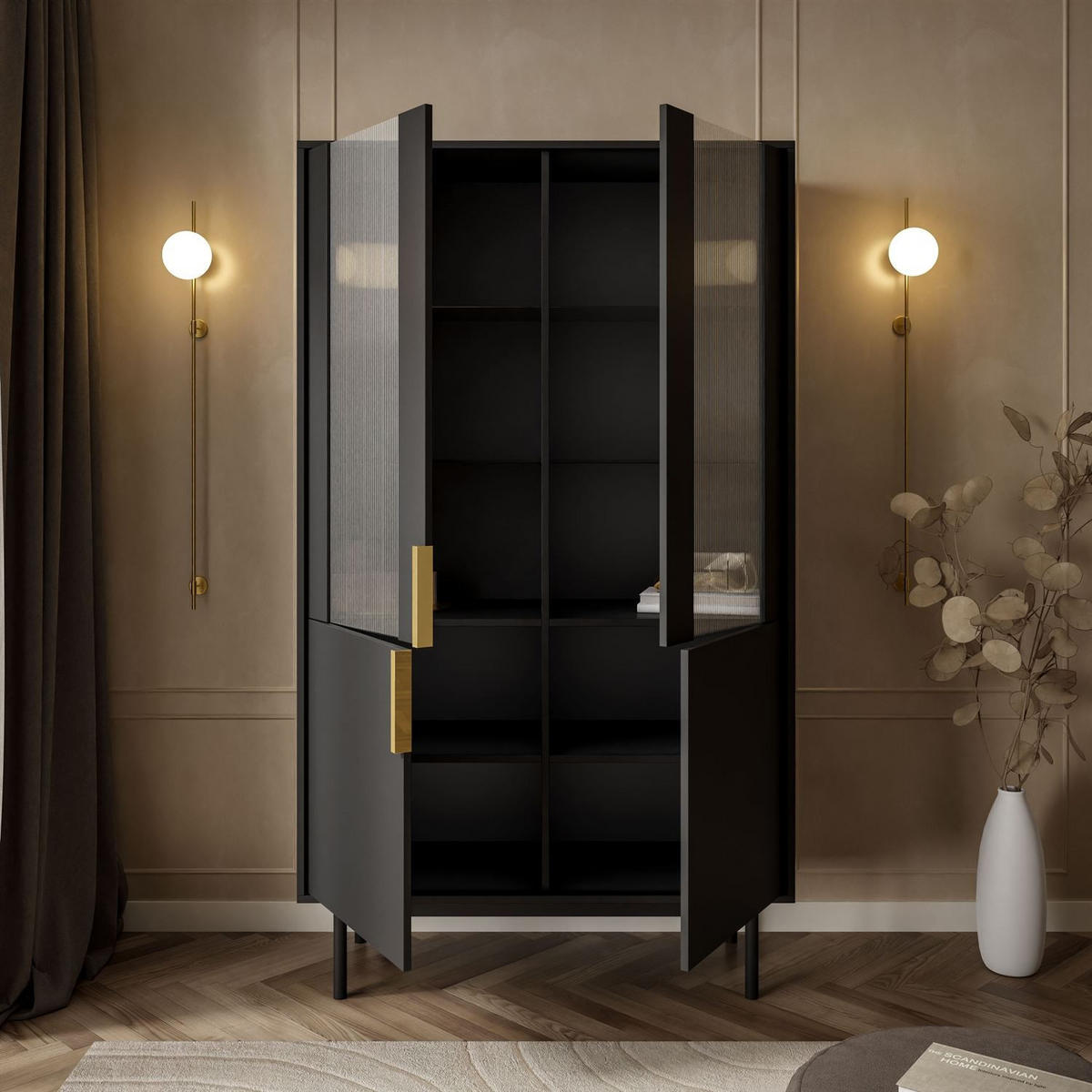 VITRINE MIRACLE mit Glasfront Schwarz - Schwarz, Holzwerkstoff (104/180/39cm) - Lookway