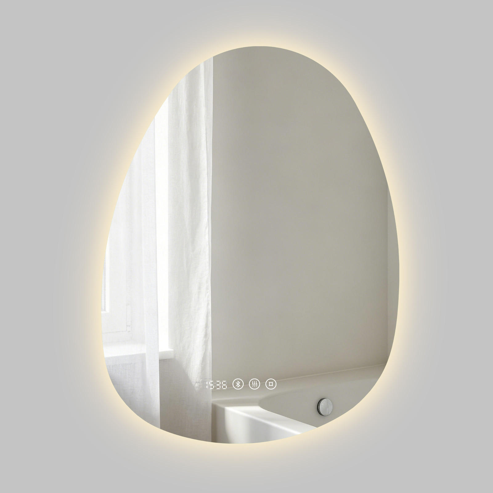 BADSPIEGEL MIT BELEUCHTUNG 60/45 cm asymmetrisch Bluetooth LED mit Antibeschlag - Transparent, Glas (45/60/3cm) - S'AFIELINA